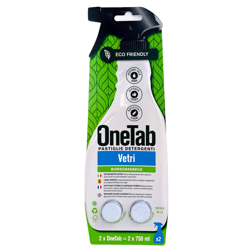 OneTab pastiglie detergenti vetri eco friendly